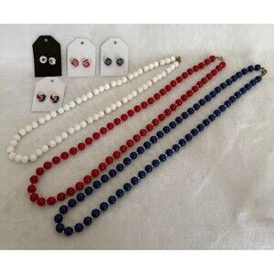 Vtg PATRIOTIC LUCITE Red, White, & Blue Beaded Necklaces & Earring Jewelry